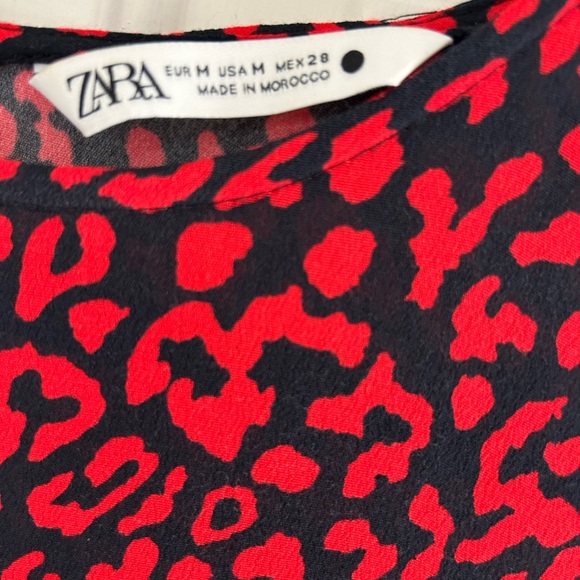 Zara Red Leopard Print Long Sleeve Maxi Dress, Medium - Picture 9 of 12